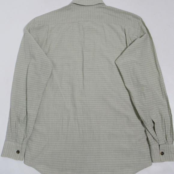 Canali Men's Lightweight Button Down Shirt Long Sleeve Olive White Size M - Picture 9 of 12